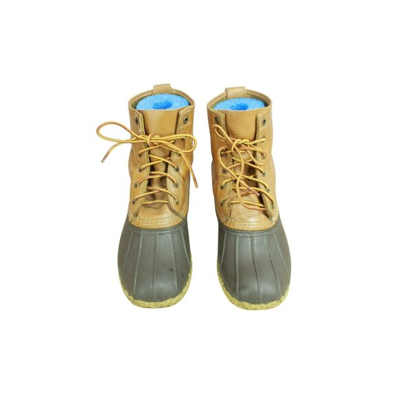 LL Bean Unlined Ankle Duck Boots Leather Lace Up Round Toe Brown Size 10 M - Picture 5 of 9